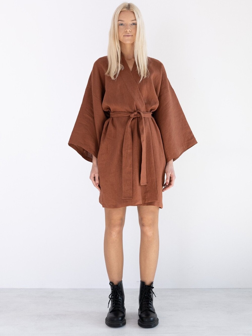 BLACK 100% Linen Kimono Style Dress